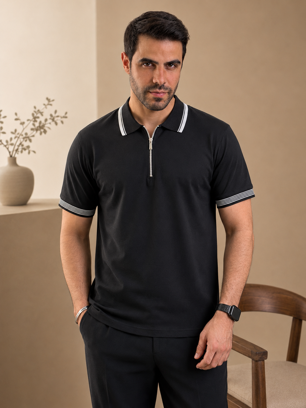 HYM DESIGN Zip Collar Polo Shirt